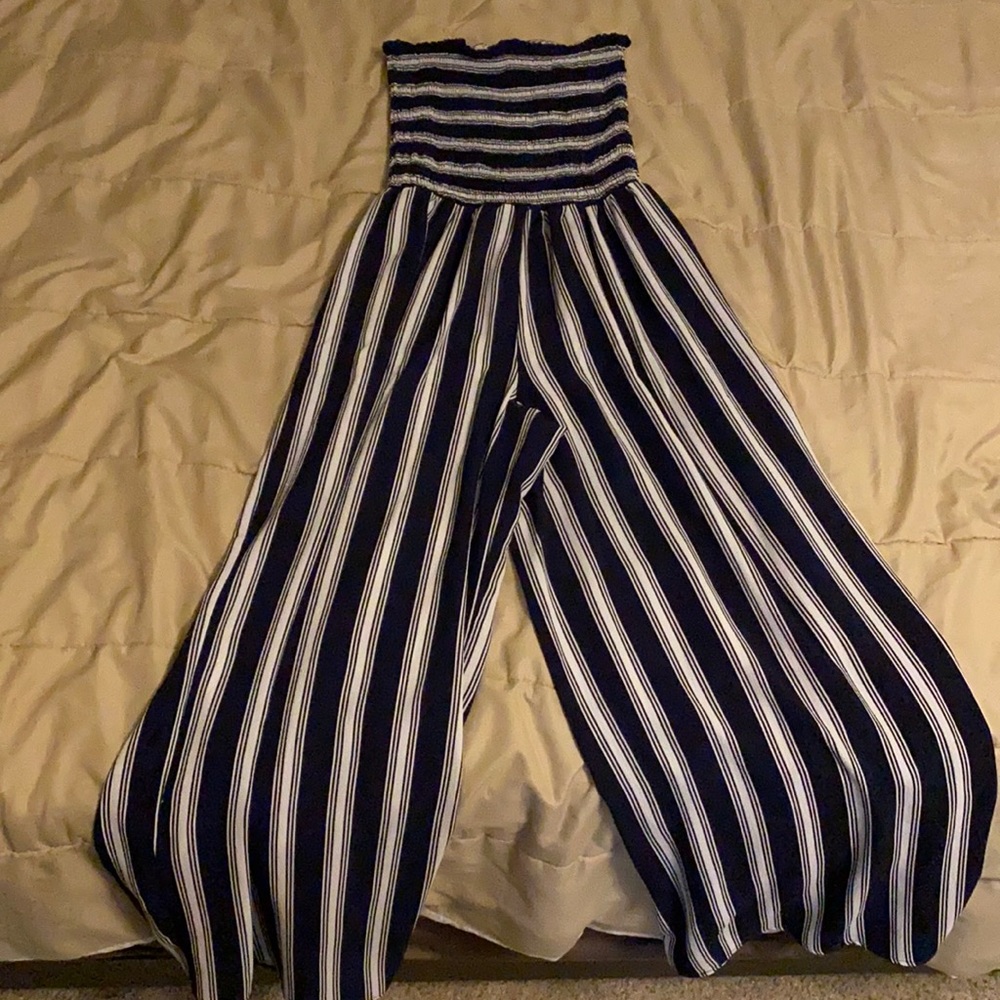 Blue and White Stripe Jumpsuit